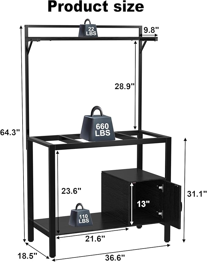 GDLF 40-50 Gallon Fish Tank Stand with Plant Shelf Metal Aquarium Stand with Cubby Storage 36.6" x 18.5" Tabletop fits Aquarium,Turtle Tank,or Reptile Terrariums-PurrikoPets