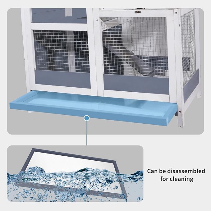 2-Story Guinea Pig Cages Wooden Indoor Rabbit Hutch Hamster Cage with Openable Roofs, Removable Tray and Wide Ramp, Small Animal Habitats for Hamsters, Guinea Pig, Ferrets, Hedgehog-PurrikoPets