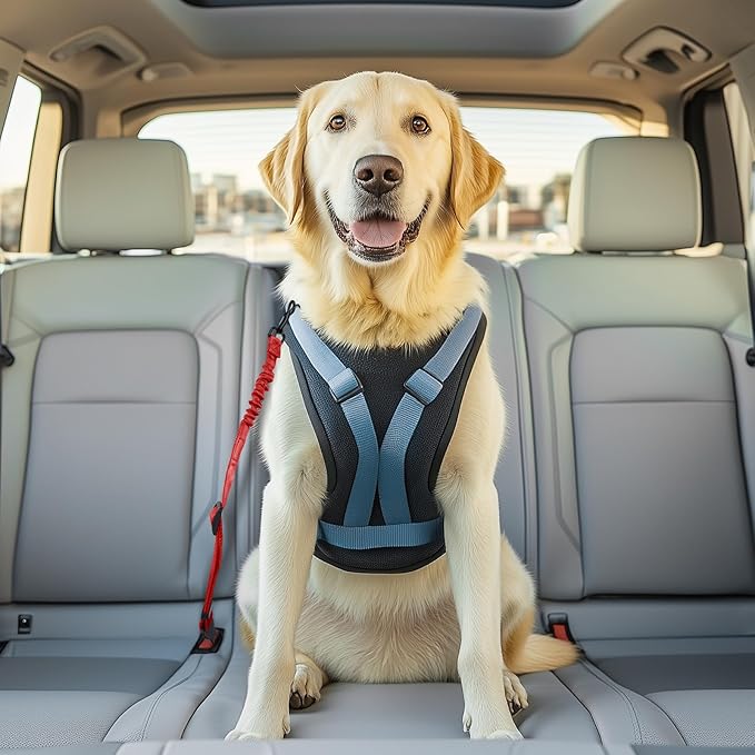 3 Pack Thickened Dog Seat Belt Adjustable Dog Car Seatbelts for Vehicle Nylon Pet Safety Seat Belt with Elastic Bungee Buffer Durable Car Harness for Dogs,Red-PurrikoPets