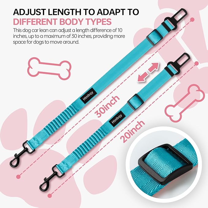 3 Pack Thickened Adjustable Dog Car Harness, Retractable Dog Car Harness Adjustable Dog Seat Belt for Car, Dog Car Leash Made of Thickened Nylon Material and Reinforced Metal Hook, Light Blue-PurrikoPets