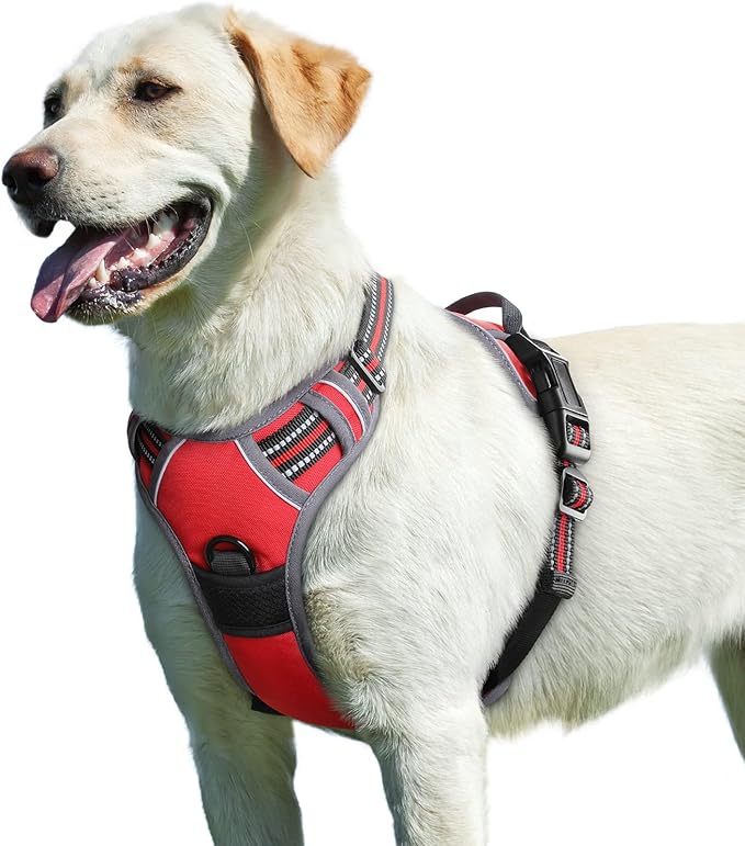 Eagloo Dog Harness for Large Dogs, No Pull Service Vest with Reflective Strips and Control Handle, Adjustable and Comfortable for Easy Walking, No Choke Pet Harness with 2 Metal Rings, Red, L-PurrikoPets