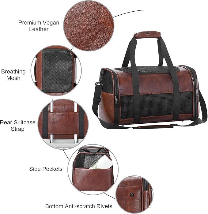 Fashion Leather Dog Carrier, Airline Approved Cat Carrier Soft Sided Pet Bag Carrier Purse for Puppy Kitten Small Animals Coffee-PurrikoPets