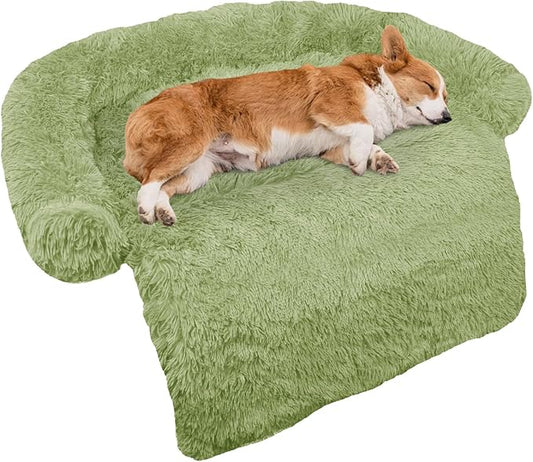 GGIB Calming Dog Bed Fluffy Plush Dog Mat for Furniture Protector with Removable Washable Cover for Large Medium Small Dogs and Cats (Medium, Grass Green)-PurrikoPets