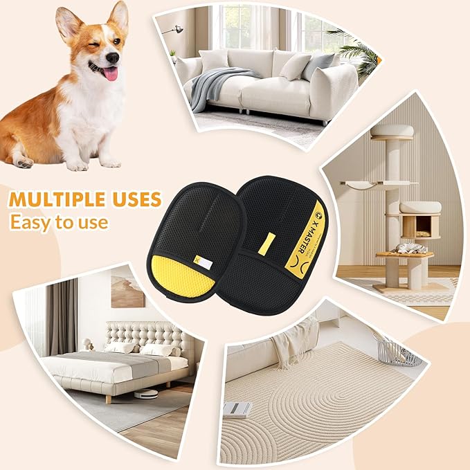 3Pcs Pet Hair Removal Glove for Cats & Dogs, Efficient Grooming Gloves for Pet Hair, Cat Grooming Gloves for Hair Removal, Magic Pet Grooming Glove for Couch, Furniture, Carpet, Curtain (2L1S)-PurrikoPets