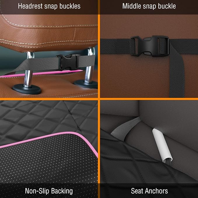 Active Pets Dog Car Seat Cover, Waterproof Front Seat Protector for SUV Truck Sedan, Pet Safety Travel Comfort System with Universal Fit, Pink-PurrikoPets