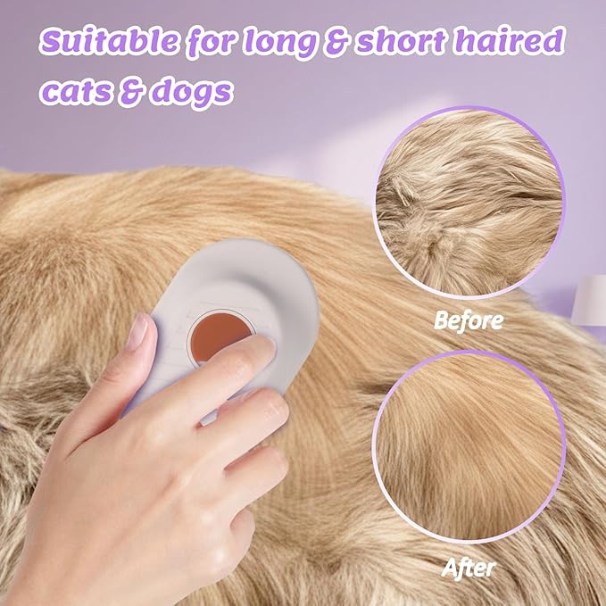 4 in 1 Cat & Dog Steam Brush for Long/Short Hair Shedding - Rechargeable Pet Grooming Brush with Anti-Static Steam Spray, Foldable Handle & Dual Massage Modes for Home Pet Spa Cleaning-PurrikoPets