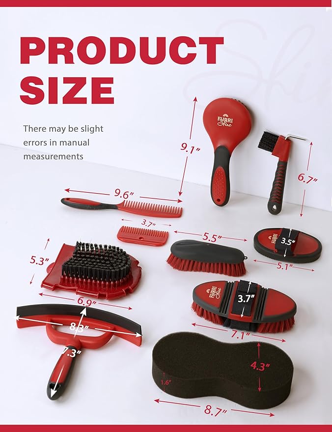 11PCS Horse Grooming Kit Curry Comb Sweat Scraper Horse Bathing Supplies Grooming Tools with Storage Bag Shadowberry-PurrikoPets