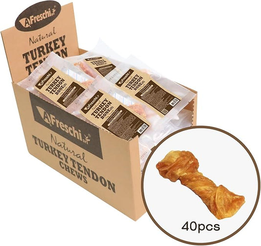 Afreschi Natural Turkey Tendon Bone (S) 40 Units/Box, Dog Treats for Signature Series, All Natural Human Grade Puppy Chew, USA-Sourced Turkey Tendon, Hypoallergenic, Rawhide Alternative-PurrikoPets