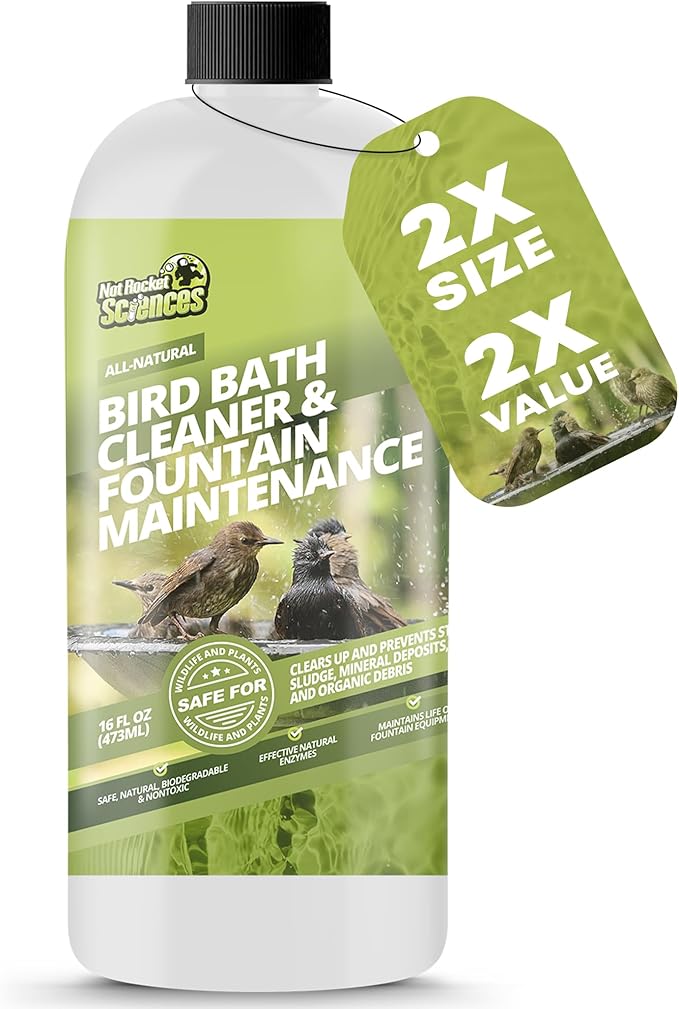 16oz Bird Bath Cleaner, Cleans 80 Gallons of Water, Ideal Fountain Cleaner Safe for Birds, Bird Bath Fountains Clarifier, Liquid Birdbath and Fountain Maintenance, Promotes Clean & Clear Water-PurrikoPets