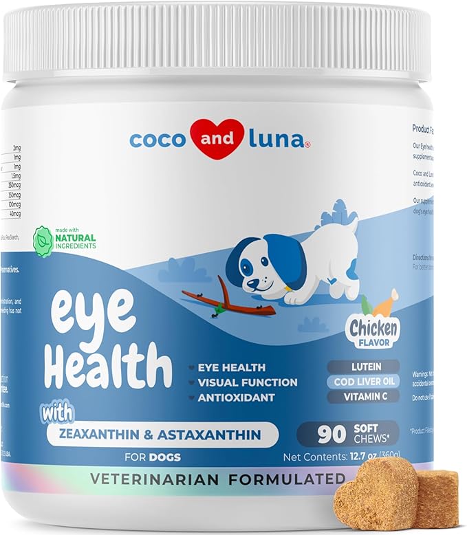 Eye Support for Dogs - 90 Soft Chews - Dog Supplements for Vision, Eye Vitamins for Dogs, with Cod Liver Oil Antioxidant, Dog Omega Supplement, Omega 3 EPA and DHA Fatty Acids.-PurrikoPets
