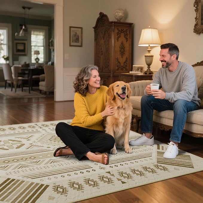 FXW Washable Pee Pads for Dogs, Puppy Pads with Super Absorbent, Specifically Designed for FXW Rollick/Homeplus 24 inch 8 Panels Dog Playpen, 63" Square, Khaki Geometric, 1 Pack-PurrikoPets