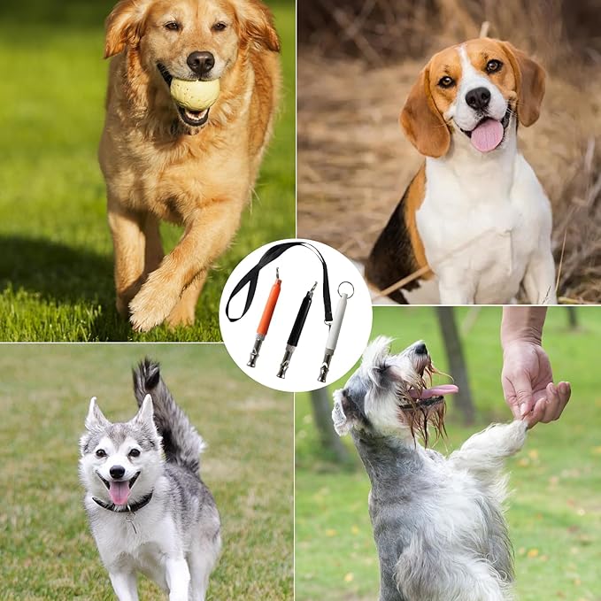 3 PCS Dog Whistle to Stop Barking Neighbors Dog, Adjustable Ultrasonic Wave Silent Dog Whistle, with Lanyard, Small and Portable, Suitable for All Dog Breeds (Black+White+Orange)-PurrikoPets