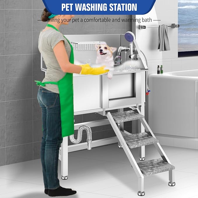 Electric Dog Bathing Station for Large Dogs, Height Adjustable Stainless Steel Dog Pet Washing Station, Professional Dog Grooming Tub with Electric Lift, Pet Wash Bath Station-PurrikoPets