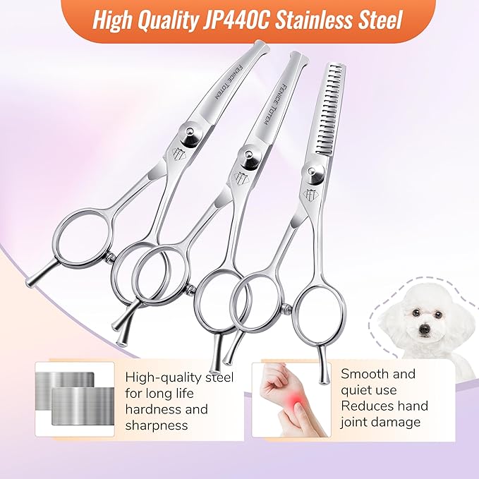 Dog Grooming Scissors: 3 in 1 Pet Shears Set Made Of Advanced Stainless Steel Alloy for Trimming Dogs Cats and Other Pets Face and Paws-PurrikoPets