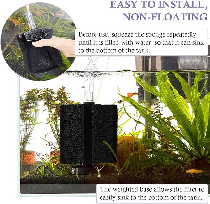 FEDOUR Aquarium Sponge Filter, Ultra Quiet Aeration Bio Sponge Filters for Breeding Fry Shrimp Betta Fish Tank, Efficient Submersible Aquarium Filter for up to 100Gallon Tank (L for up to 100gallon)-PurrikoPets
