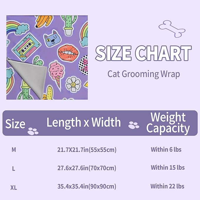 27.6" Cat Grooming Wrap,Self-Adherent Cat Wrap for Cutting Nails,Anti-Escape Cat Swaddle Wrap,Multifunctional Anti-Scratch Cat Restraint Wrap for Medicine,Nail Clipping,Ear Cleaning(Within 15lbs)-PurrikoPets