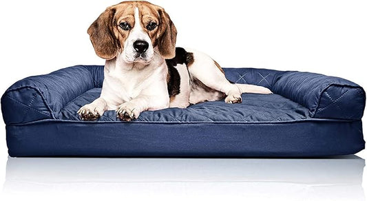 Furhaven Orthopedic Dog Bed for Medium/Small Dogs w/ Removable Bolsters & Washable Cover, For Dogs Up to 35 lbs - Quilted Sofa - Navy (Blue), Medium-PurrikoPets