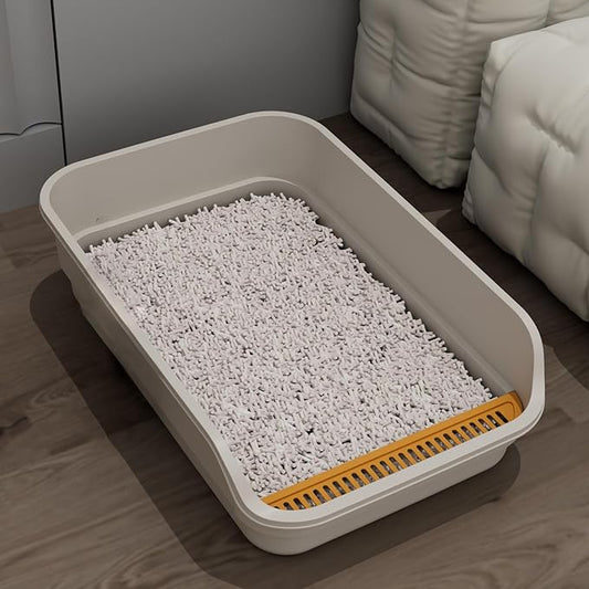 Extea Large Cat Litter Box with High Sides,Cat Boxes for Indoor Cats,Cat Litter Pan for Kitty,Litter Box with Low Entry,Easy to Clean,Anti-Splashing,23.6" x15.7" x6.2" (White)-PurrikoPets