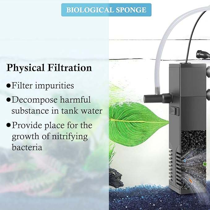 FEDOUR Submersible Aquarium Internal Filter, Filter with Water Pump for Fish Tank up to 35 Gallon (Sponge 4pcs for 8W)-PurrikoPets