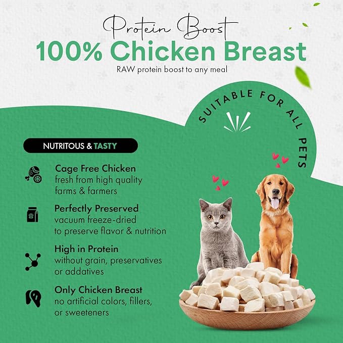 Freeze-Dried Chicken Treats for Cats & Dogs – 100% Human Grade, Single Ingredient, High-Protein, Healthy Snack – No Additives or Preservatives – 3.5oz - Inspected & Tested in USA-PurrikoPets
