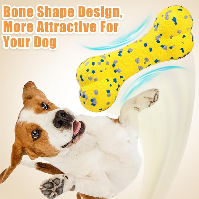 7.28" Indestructible Large Bone Balls for Aggressive Chewers Durable Stick Bouncy Interactive Chew Toy for Dogs Fetch Game Lightweight Floating Outdoor Training, Yellow-PurrikoPets