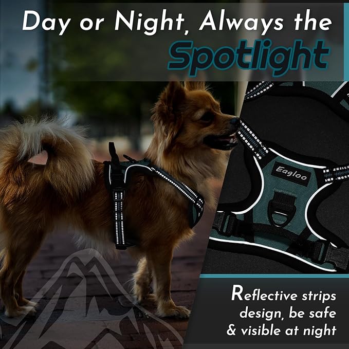 Eagloo Small Dog Harness No Pull, Service Vest with Reflective Strips and Control Handle, Adjustable and Comfortable for Walking, No Choke Pet Harness with 2 Metal Rings, Dark Green, XS-PurrikoPets