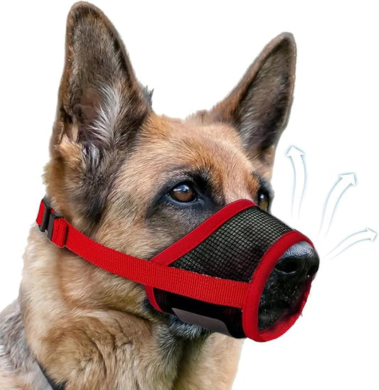 Dog Muzzle, Soft Air Mesh Muzzle for Small Medium Large Dogs Anti Biting Barking Chewing, Breathable Drinkable Adjustable Loop Pets Muzzle for German Shepherd Husky Labrador Retriever (Red,L)-PurrikoPets