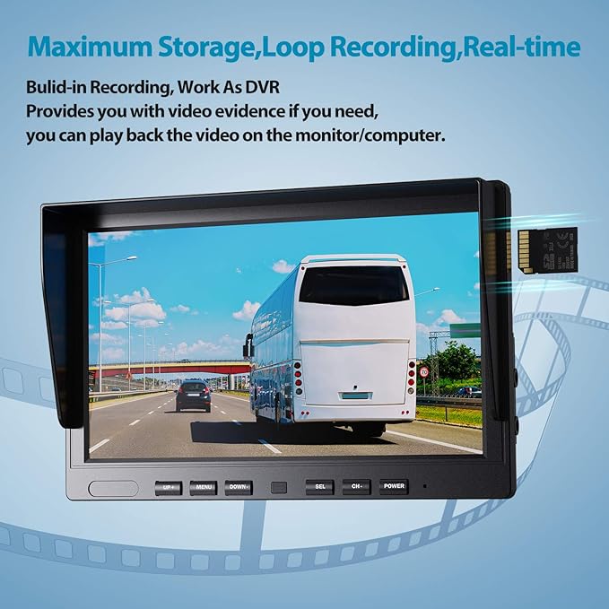 Fookoo Ⅱ 10" 1080P Wired Backup Camera System,10-inch HD Dual Split Screen Monitor with Recording IP69 Waterproof Rear View Camera Parking Lines Supports Up to 2 Cameras for Truck/Trailer/RV(DY101)-PurrikoPets