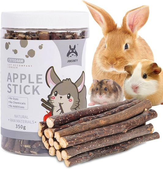 330g Natural Apple Sticks Rabbit Chew Toys, Bunny Teething Toys, Easy to Store in Jar, Ideal for Rabbit, Guinea Pig, Hamster, Chinchilla, Chipmunks, Squirrels, Gerbils and other Small Animals-PurrikoPets