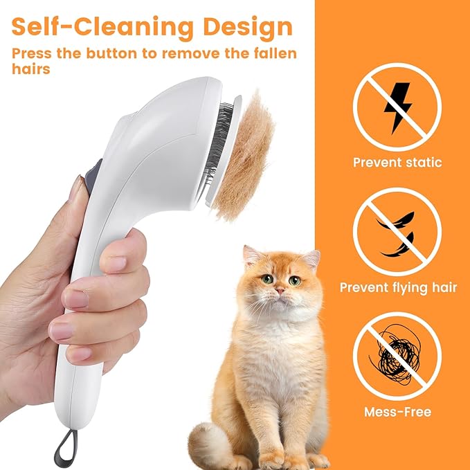 3 In 1 Cat Brush, Anti-Static Dog Brush One-click Self-cleaning Comb for Furry Pet, Rechargeable USB Cat Steam Brush for Shedding, Horse and Dog-PurrikoPets