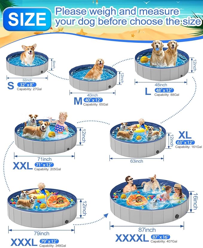 Dog Pool for Large Dogs, Foldable Plastic Pool for Dogs Slip-Resistant (XL - 71'' x 12'')-PurrikoPets