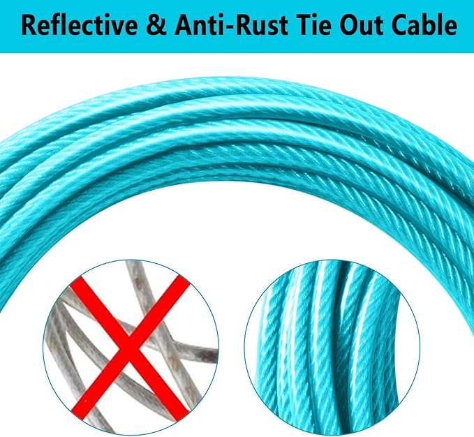 Dog Tie Out Cable 30FT-500Lbs,Heavy Duty Dog Leads Line for Yard with Swivel Hook,Medium Large Dogs Leash&Chains for Outside,Rust Chew Proof Dogs Run Cable for Outdoor Camping (Teal, 30FT)-PurrikoPets