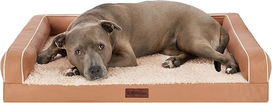 FurHaven Orthopedic Dog Sofa Bed – Memory Foam Couch with Bolsters, Textured Plush & Water-Resistant Cover, Washable Cover, Joint Support - Camel, Large-PurrikoPets