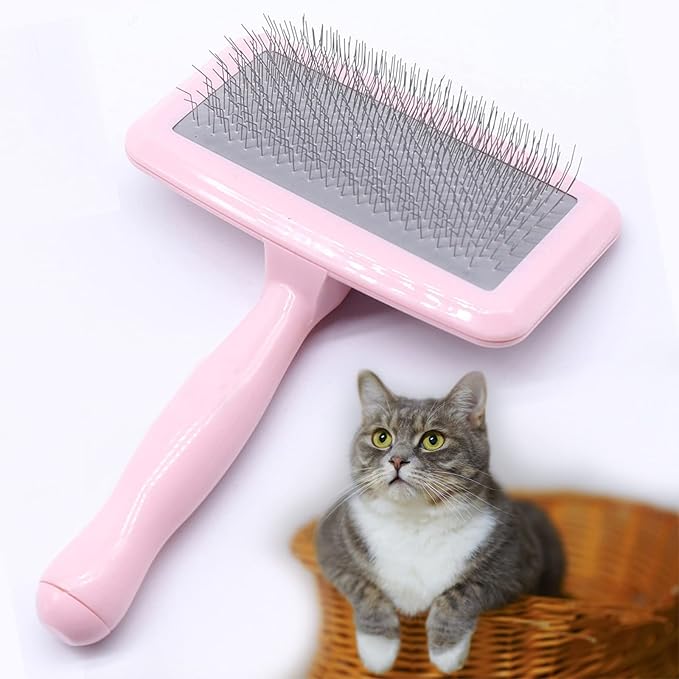 Air Cushion Slicker Brush for Dogs Cats,Soft Pin Shedding Brush for Short Haired Dog,Cat, Pet Grooming Wire Brush for Thin Curly Matted Tangled Hair,14mm(0.55"),Pink-PurrikoPets