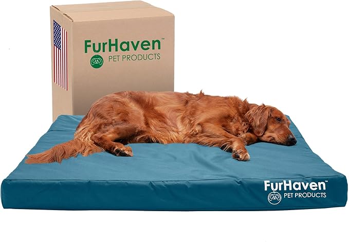 Furhaven Water-Resistant Cooling Gel Dog Bed for Large Dogs w/ Removable Washable Cover, For Dogs Up to 95 lbs - Indoor/Outdoor Logo Print Oxford Polycanvas Mattress - Deep Lagoon, Jumbo/XL-PurrikoPets