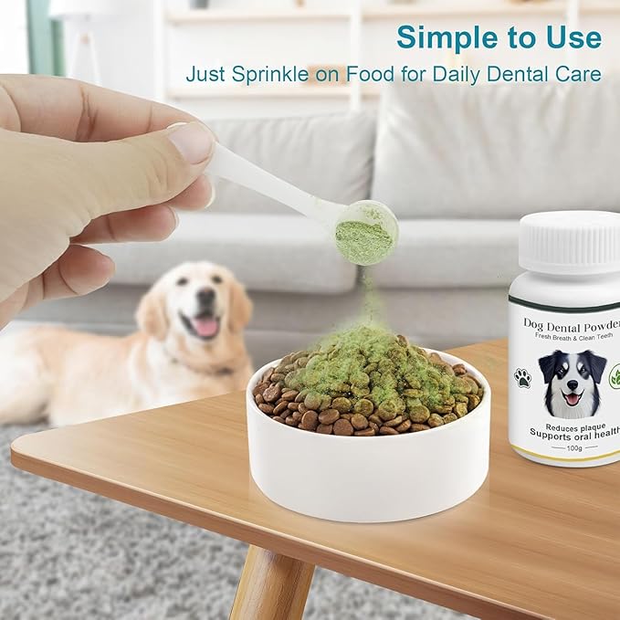 Dog Teeth Cleaning Powder 100g Fights Plaque & Tartar Freshens Breath All-Natural Ingredients for Dogs of All Breeds and Ages Easy to Use Dog Dental Powder-PurrikoPets