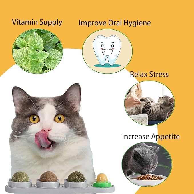 GATITOS Catnip Balls 3 Pcs, Catnip Ball for Cats Wall, Safe Healthy Kitten Chew Toys, Teeth Cleaning Dental Wall Treats, Edible Cats Lick Kitten Chew-PurrikoPets