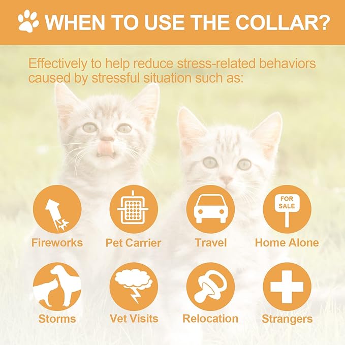 4 Pcs Cat Calming Collar Adjustable Lavender Scent Relaxing Cat Collar with 2 Pendant for Puppies Reduce Stress Aggression Anxious, up to 15 Inches(Orange)-PurrikoPets
