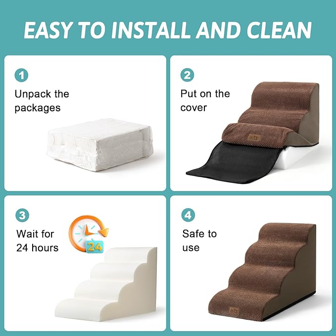 Dog Stairs for Small Dogs 15.7" H, Curved Dog Step for Puppy, Older Cat, Medium Pet Ramp for Sofa, Couch or Chair, Ladder with High Density Foam, 15.7x22.4x15.7 inch, 3 Step, Brown-PurrikoPets