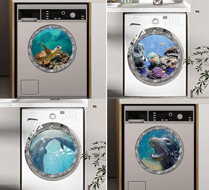 4 PCS Removable 3D Under The Sea Nature Scenery Wall Decals - Animals Wall Sticker Home Wall Art Decor for Bathroom Bedroom Door Kids Baby Nursery Room - Includes Turtles, Dolphins, Sea Lions, Coral-PurrikoPets