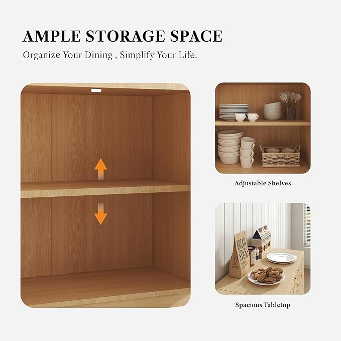 Farmhouse Storage Cabinet, Modern Buffet Sideboard with Doors, Fish Scale Pattern, Boho Cabinet for Dining Room, Natural, 2 Pieces-PurrikoPets