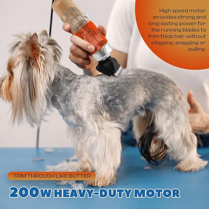 200W Pet Grooming Clippers for Thick Heavy Coats, 2000-6000rpm Stepless Speed Control & 10ft Power Cord, Low Noise< 50db, Dog Trimmer Kit with Extra Detachable Blade & 2 Limit Combs of 4 Sizes-PurrikoPets