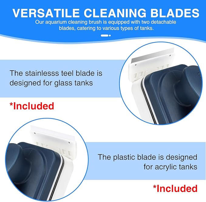 fishkeeper Aquarium Strong Magnetic Glass Cleaner Brush, Fish Tank Algae Magnet Cleaning Tool with 2 Detachable Scrapers, Mag Float Scrubber for 0.2 Inch Glass and Acrylic Tanks-PurrikoPets
