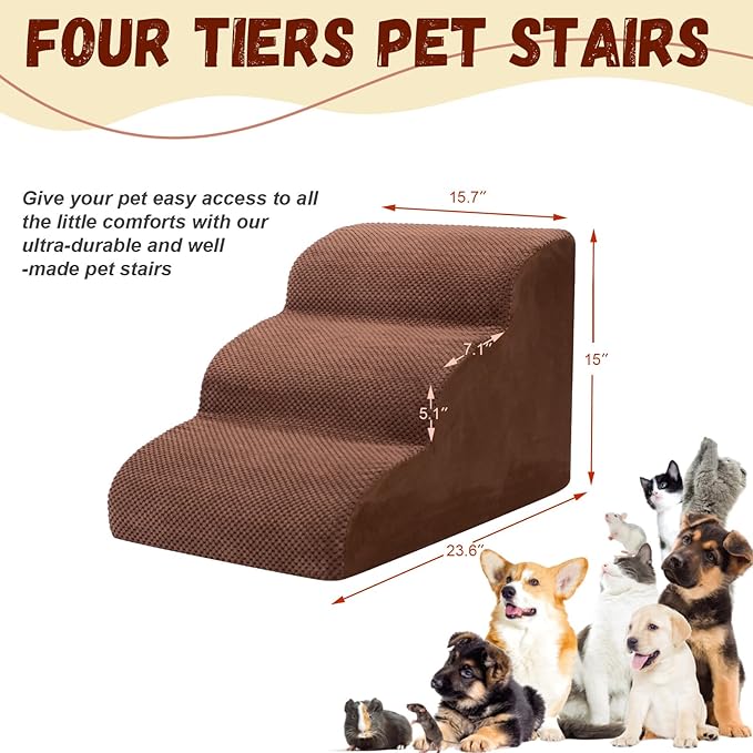 Dog Stairs for Small Dogs - High Density Foam Pet Steps, Extra Wide Dog Ramp with Non-Slip Bottom for High Beds, Couch and Sofa, Best for Dogs Injured, Older Doggy Cats-PurrikoPets