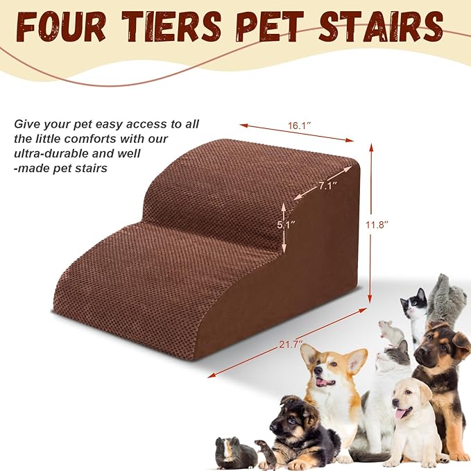 Dog Stairs for Small Dogs - High Density Foam Pet Steps, Extra Wide Dog Ramp with Non-Slip Bottom for High Beds, Couch and Sofa, Best for Dogs Injured, Older Doggy Cats-PurrikoPets