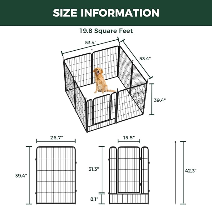 FXW Rollick Unleashed Dog Playpen for Indoor, Yard, RV Camping, 40 inch 8 Panels for Medium and Large Dogs, Black│Patented-PurrikoPets