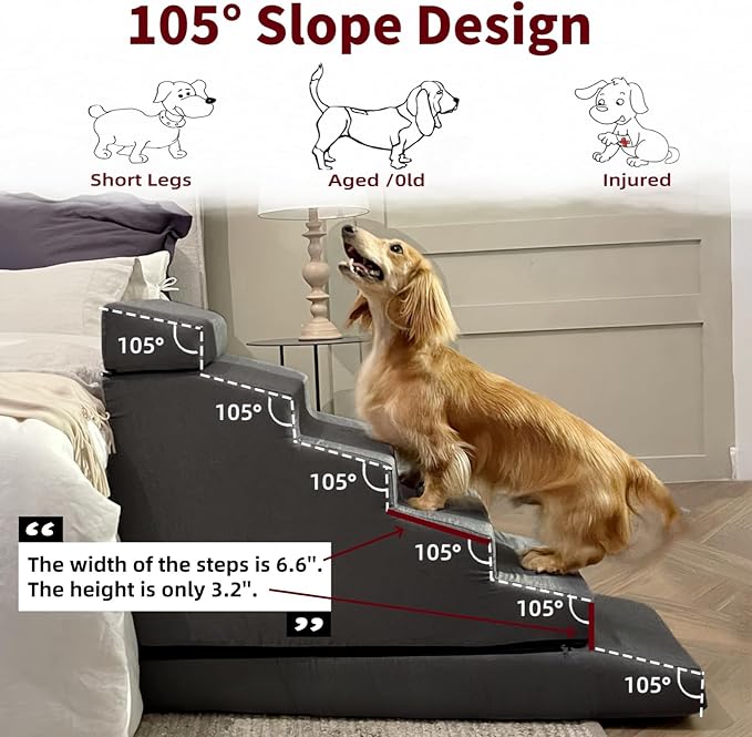 Dog Stair ramp for 30 inch high beds. 6-Step Dog Stair Ramp for 20 to 36 Inch Sofa Beds. Pet Steps for Small, Medium and Large Dogs. Non-Slip, Balanced and Portable. Multifunctional 6 Steps, Gray.-PurrikoPets
