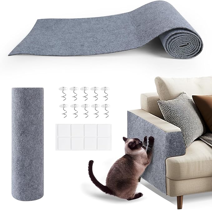 78.7"x15.8"Self-Adhesive Climbing Cat Scratch Protector Pads - Trimmable Furniture Guard for Sofa, Walls & Floors, DIY Cat Tree/Tower/Bed, Replaceable Scratch-Resistant Mats (Light Gray)-PurrikoPets