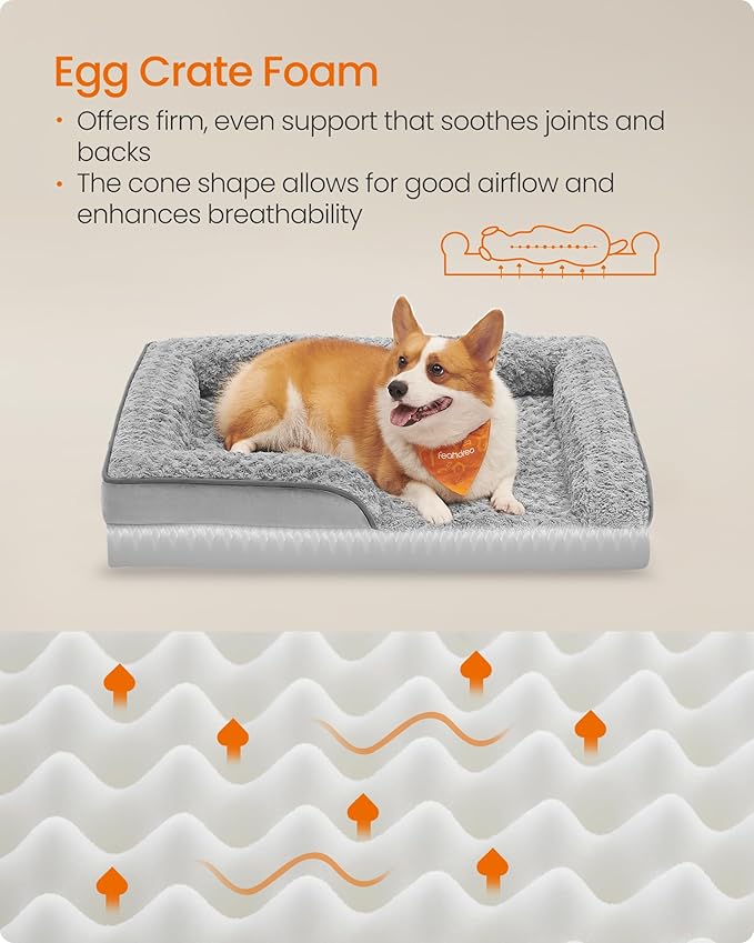 Feandrea Orthopaedic Dog Bed for Medium Dogs, Waterproof Dog Sofa Bed with Removable Washable Cover, 28 x 23 x 6.5 Inches, Dove Gray UPGW251G01-PurrikoPets