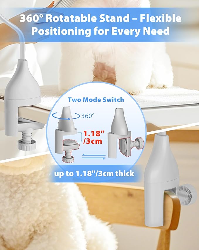 2-in-1 Hands-Free Dog Hair Dryer with Table Clamp – Low Noise Pet Grooming Dryer for Dogs & Cats, Adjustable Heat & Speed, Wearable or Desktop Use(Gray)-PurrikoPets